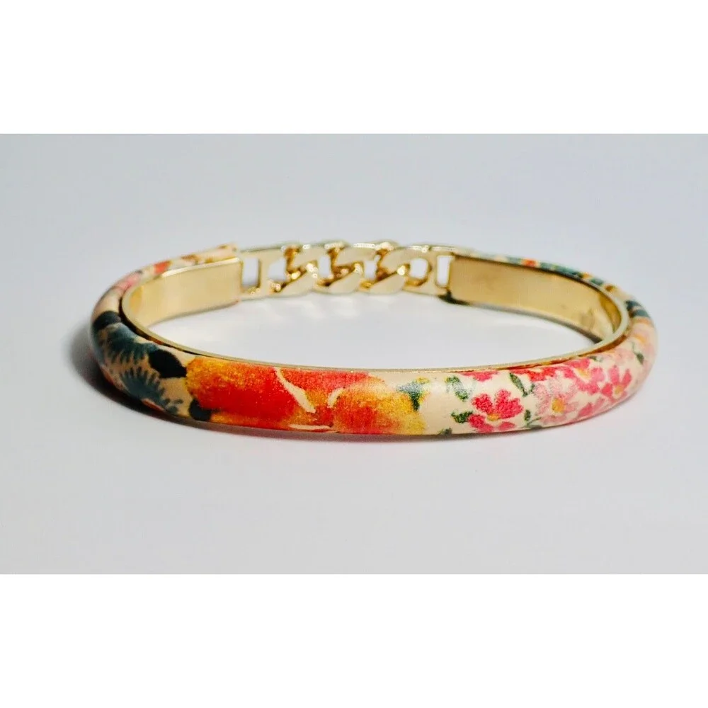Floral 24kt Gold Plated Bangle Bracelet Made In Italy Flower Fall Italian Print